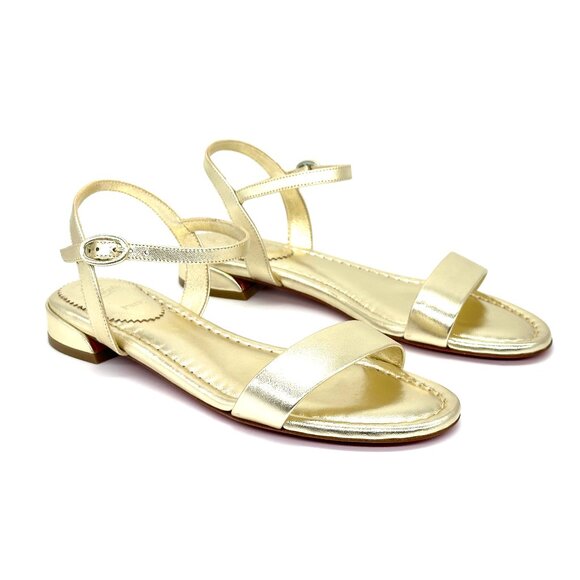 Christian Louboutin SWEET JANE SANDAL FLAT Metallic Leather Shoes Gold - Picture 9 of 16